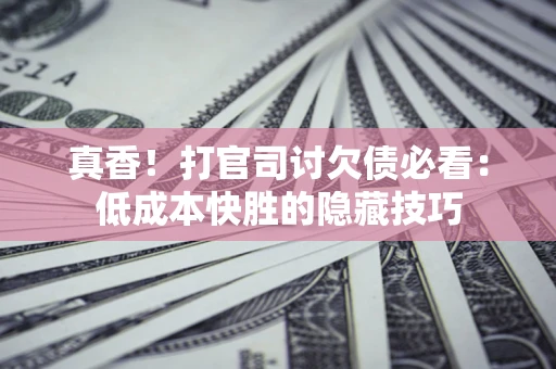 武汉真香！打官司讨欠债必看：低成本快胜的隐藏技巧